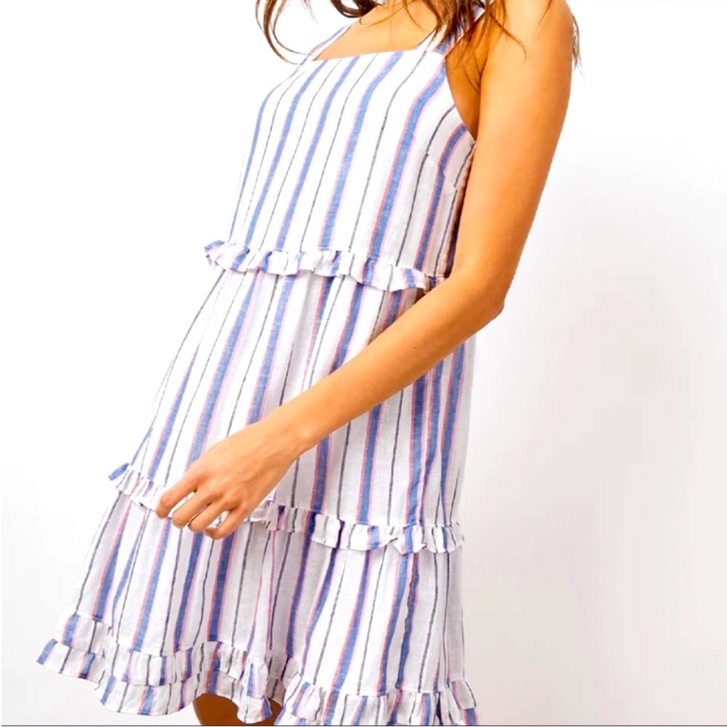 Rails Sandy Mini Dress Medium Tahiti Stripe White Blue Pink Tiered Ruffles